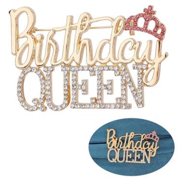 Imagem de Broche de aniversário para mulheres - Elegante broche de letra de liga de zinco de 7,6 x 5 cm com coroa de diamante dourado, presente para artigos de festa de aniversário