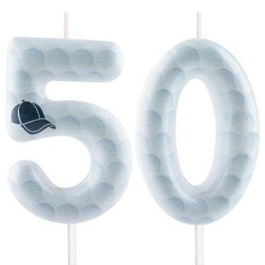 Imagem de Vela de golfe – velas de número 50 para topo de bolo, velas esportivas de aniversário de 6 cm, perfeitas como decorações de bolo com tema de golfe para homens, mulheres, aniversários, aniversários de
