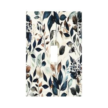 Imagem de BHGAHD Capa decorativa de placa de interruptor com folhas de eucalipto salpicadas de tinta, design de 1 placa de parede de gangue, capas exclusivas para interruptores de luz única, placa frontal