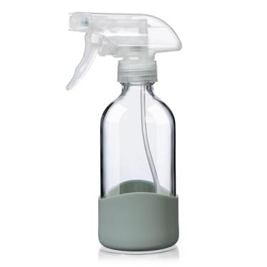 Imagem de OCMML Frascos de spray de vidro transparente de 227 g com manga de silicone - frascos de spray recarregáveis para soluções de limpeza, cabelo, plantas e óleos essenciais - à prova de vazamento, bocal
