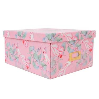 Imagem de MIZFRUZZY Caixa de armazenamento decorativa com tampa, dobrável, floral rosa, moldura de etiqueta de metal, vintage, caixa de lembrança de papelão de papelão, armazenamento de fotos para memória