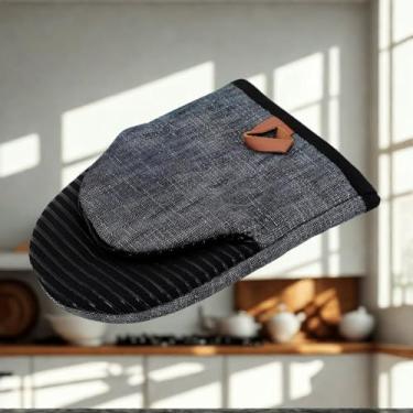 Imagem de Luva Térmica Profissional Premium para Cozinha, Silicone e Algodão, Cinza e Preto, Antiderrapante, Resistente ao Calor, Design Profissional para Cozinhar