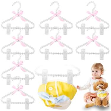 Imagem de 8 peças de cabide de pérola reutilizável de plástico pérola com decoração de laço e clipe para crianças pequenas, meninas, meninos, roupas para animais de estimação (cor transparente, 8 peças)