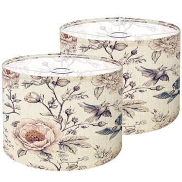 Imagem de Conjunto de 2 abajures, desenho, pássaros, flores, beija-flores, estilo retrô, abajures antigos para candeeiros de mesa, luminárias de chão, luminária pendente faça você mesmo, impressão HD, abajures