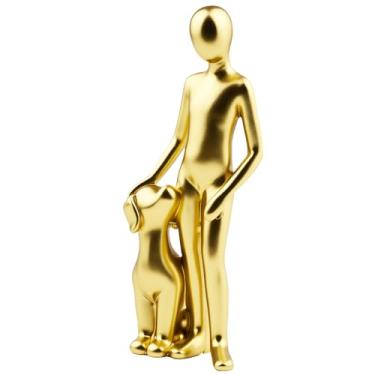 Imagem de Cranviech Estátuas fofas de animais de estimação para decoração de casa, presente de memória para amantes de cães – Esculturas Golden Retriever de homem e cachorro para decoração de escritório, sala