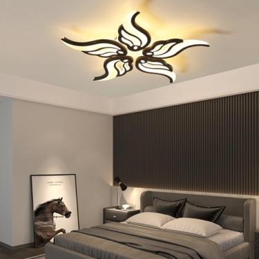 Imagem de Luminária de teto LED moderna em formato criativo de flor para sala de estar, lâmpada econômica para quarto, luz de teto dimerizável 3000K-6500K com controle remoto para escritório e sala de