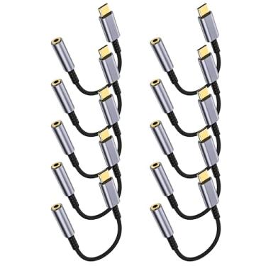 Imagem de Pacote com 10 adaptadores USB C para conector de fone de ouvido de 3,5 mm – Cabo de áudio HiFi, tipo C para cabo auxiliar fêmea compatível com iPhone 17/16/15 Pro Max, Samsung S25/S24/S23, iPad Pro