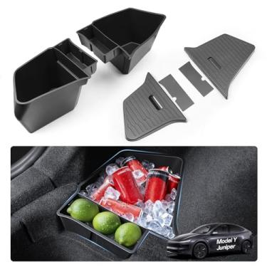 Imagem de DGXWLLW Caixas de armazenamento de porta-malas para Tesla Model Y Juniper 2025 2026 5 lugares, 2 peças de organizador lateral traseiro com tampa à prova d'água ABS caixa de armazenamento lateral de
