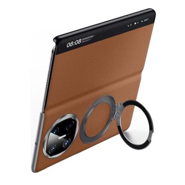 Imagem de FWYANZH Capa de couro genuíno para Huawei Mate X7, capa flip com visor de janela inteligente, suporte de anel magnético, capa de proteção à prova de choque, marrom, Mate X7