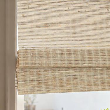 Imagem de FACIMI Persianas de janela de bambu sem fio, persianas romanas com filtro de luz transparente de grama de cânhamo, marrom linho, 99 cm L x 162 cm A