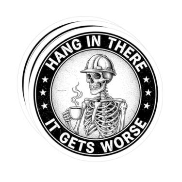 Imagem de (3PSC) Adesivo Hang in There It Gets Worse com citação engraçada de esqueleto de 7,6 cm, decalque de vinil à prova d'água para garrafas de água, copos, laptop, capacete