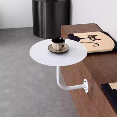 Imagem de Mesa de bar redonda tipo L montada na parede, flutuante para sofá, sala de estar, mesa de jantar, cozinha, mesa de bebida, mesa lateral externa (uma cor 40 x 40 x 45 cm)