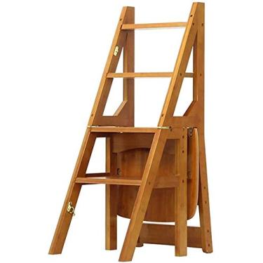 Imagem de Banqueta de escalada interna, escada dobrável, 4 pisos, escada, escada, escada, banco alto alargado/nogueira