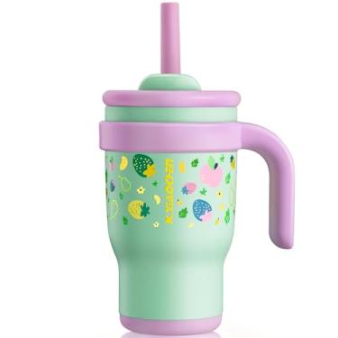 Imagem de KXIAOCHEN Copo infantil de 400 ml com alça para copo reutilizável de aço inoxidável isolado à prova de derramamento para crianças, mantém as bebidas frias por até 24 horas