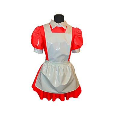 Imagem de Vestido masculino masculino manga Wetlook látex vestido rodado, vermelho, G