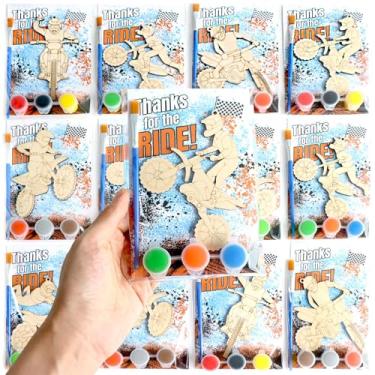 Imagem de 12PCS Dirt Bike Party Favors for Kids – Individually Wrapped Paint-Your-Own Motorcycle Wooden Hanging Craft Kit, Perfect for Race-Themed Parties & Classroom Activities