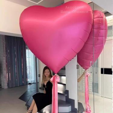 Imagem de Balão de filme de alumínio vermelho em forma de coração de 153 cm para decoração de aniversário, casamento, noivado, festa de aniversário (rosa vermelha)