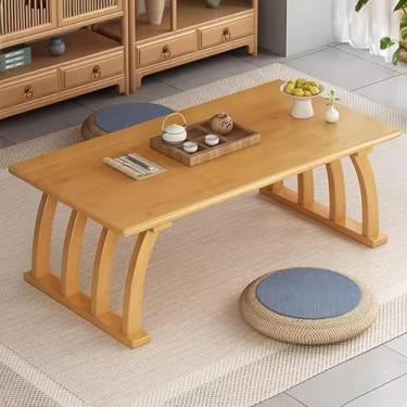 Imagem de HYUIO Mesa de centro japonesa, mesa de chá e meditação vintage japonesa, mesa de altar, mesa de tatame para laptop, mesa de chá baixa dobrável para sentar no chão (madeira, 76 x 37 x 31 cm)