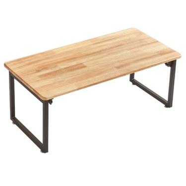 Imagem de BSNANCA Mesa de café dobrável de madeira e ferro em estilo japonês retangular para cama de tatame, mesa de piquenique portátil grande mesa de piquenique dobrável com pernas de metal