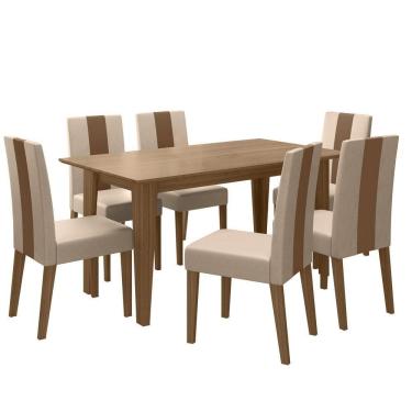Imagem de Conjunto Sala De Jantar 6 Cadeiras Tampo Retangular 160cm Sem Vidro Liz Carvalho Linea Marfim - Poliman