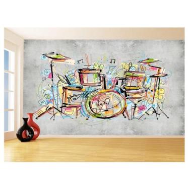 Imagem de Papel De Parede 3D Musica Bateria Arte Desenho 3,5M Mus83 - Você Decor