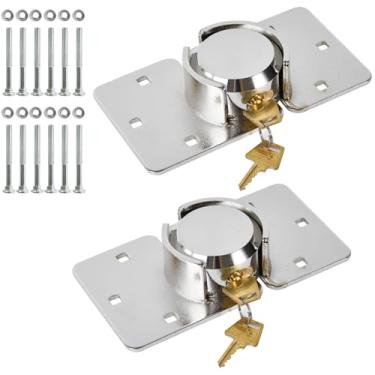 Imagem de Pomunty Pacote com 2 fechaduras de porta de van com chave semelhante à trava de disco resistente com ferrolho cadeados ocultos de alta segurança fechadura de aço sólido fechadura de garagem galpão de