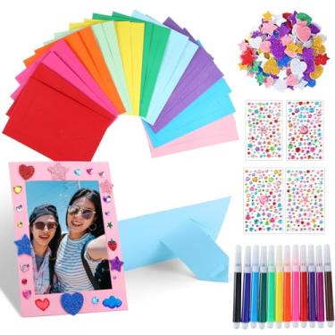Imagem de Chivertion Conjunto de 60 molduras de papel, kit de artesanato com cavalete de 10 x 15 cm, cartões com 4 adesivos, 150 adesivos de espuma com glitter e 12 canetas de aquarela para artesanato, sala de