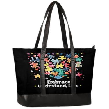 Imagem de Bolsa feminina de lona para laptop, design artístico, autismo, 40 cm, bolsa para computador de grande capacidade, leve, casual, bolsa de ombro para negócios, escritório, trabalho, viagem, escola
