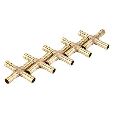 Imagem de Conector farpado para junção de mangueira, cruz de bronze de 4 vias, conexão de tubulação de combustível para ar, água, óleo e gás, 6mm 8mm 10mm 12mm 5 peças (8mm)
