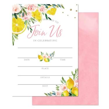 Imagem de Whaline Convites florais de limão 20 conjuntos primavera verão flor limão convites com envelopes adesivos em branco convites para casamento chá de bebê aniversário, 12 x 18 cm