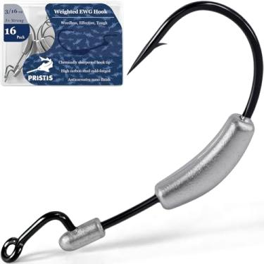 Imagem de Pristis Pacote com 16 ganchos EWG pesados, 3 ganchos de pesca em linha de aço de alto carbono forte para água salgada e doce, gabarito reforçado sem ervas daninhas Texas Rig para peixe-gato Walleye, 3