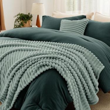 Imagem de Conjunto de Edredón Bedsure Tamaño Queen con Manta de Forro Polar Verd