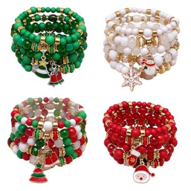 Imagem de LUREME Conjunto de 20 pulseiras femininas com berloques de Natal, contas de cristal, pulseiras clássicas vermelhas e verdes, lembrancinhas de festa de Natal prontas para presente (bl003628)