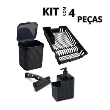 Imagem de Kit Organizador de Pia Porta Detergente Lixeira 5 Litros Rodo Escorred