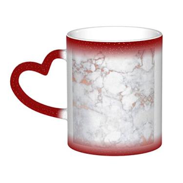 Imagem de Xícara de café divertida de mármore branco ouro rosa, copo de cerâmica que muda de cor sensível ao calor 12 Oz, para café/chá/leite/cacau, para adolescente/aniversário/festival/presentes
