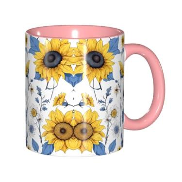 Imagem de Zeraoke Canecas de café criativas com estampa de girassóis, personalizadas, presente para a família, tamanho de 325 ml, unissex