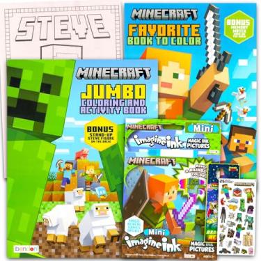 Imagem de Minecraft Conjunto definitivo de livros de colorir e atividades – Pacote de colorir Minecraft para crianças, colorir sem bagunça, adesivos, mais | Livros de colorir de videogame jumbo 4-8, 3-5, 8-12