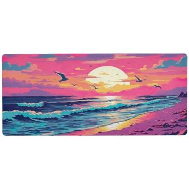 Imagem de Wassud Linda praia com pássaros mouse pad organizador de mesa grande teclado de computador tapete de mouse pad material de escritório 80 cm x 30 cm