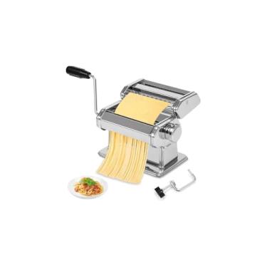 Imagem de Máquina de Massas em Aço Inox, Manual, com Cilindro Liso e Cortador, 20x15x12.5cm, Inclui Manivela e Grampo de Fixação