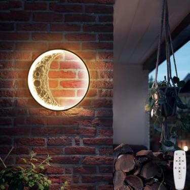 Imagem de Luminária de parede LED em formato de lua para quarto infantil, com controle remoto para intensidade ajustável, interruptor de luz de parede e plugue de cabo. Luminária de parede redonda dec
