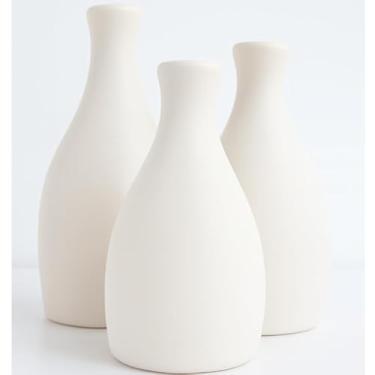 Imagem de Kit Trio 3 Vasos Decorativos Cerâmica Enfeite Decoração Elegante Casa Rack Conjunto Decorado Loja Estante Sala Cozinha(BRANCO)