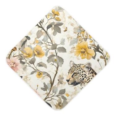 Imagem de STAYTOP Toalhas de bebê com capuz de musselina de leopardo e flores amarelas, toalha de banho super macia, toalhas de banho absorventes para banho recém-nascido unissex 76 x 76 cm