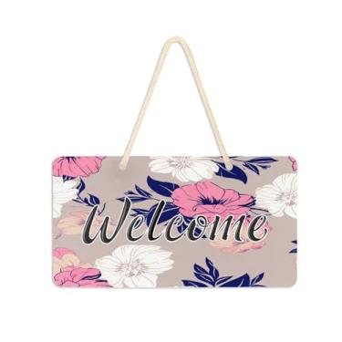 Imagem de Burbuja Placa de boas-vindas de flores vintage para porta da frente, placa de boas-vindas de PVC para decoração de férias, 15 x 28 cm