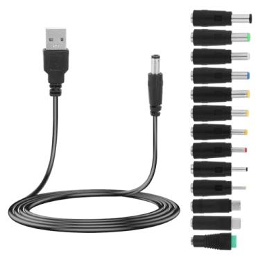 Imagem de 13un Tomadas Adaptadores DC, Intercambiáveis Conector de Plugue DC com Cabo USB Acessórios para Dispositivos Eletrônicos Compatíveis com Ventiladores Câmeras Roteadores e Fitas de LED