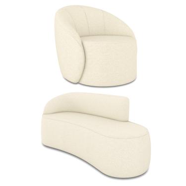 Imagem de Sofá 3 Lugares Orgânico 180cm Morgan e Poltrona Lua Linho Bege D03 - D'Rossi