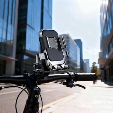 Imagem de Suportes de telefone de motocicleta para guidão, suporte de celular Ebike com rotação de 360°, suporte universal de telefone para bicicleta com design à prova de choque para navegação e uso de