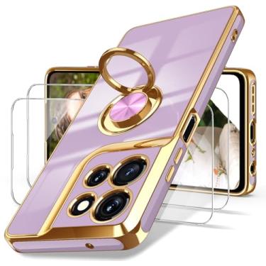 Imagem de Dretal Capa para Motorola Moto G 5G 2026/Moto G Play 2026, 2x protetor de tela, suporte magnético giratório de 360°, suporte magnético, borda dourada banhada a ouro, capa protetora fina de TPU macio