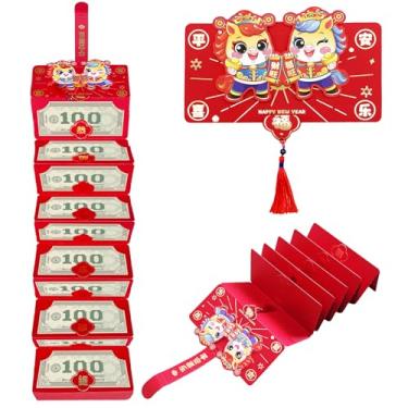 Imagem de Envelope vermelho de ano novo chinês com clipe para dinheiro, 1 peça de dinheiro tradicional chinês Hong Bao of The Horse, envelope de dinheiro de ano novo lunar para casamento de ano novo da