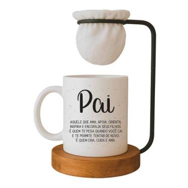 Imagem de Kit Caneca Significado Pai com Coador e Base de Madeira - Porcelana Br