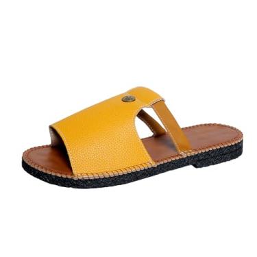 Imagem de Chinelos femininos com bico redondo de cor sólida casual praia primavera verão versátil EU 36-43 Reino Unido 3,5-7 EUA 5,5-9 comprimento do pé 23-26,7 cm, Amarelo, 34